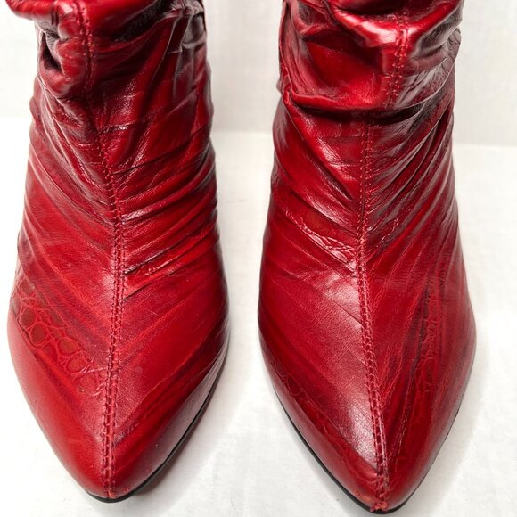 Jeffrey Campbell Knife Ankle Boots Size 6 Red Leather Western Snakeskin Bootie - Picture 4 of 16